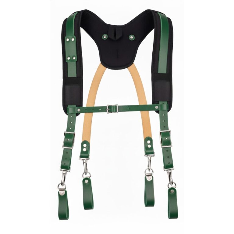 green full grain leather padded tool suspenders